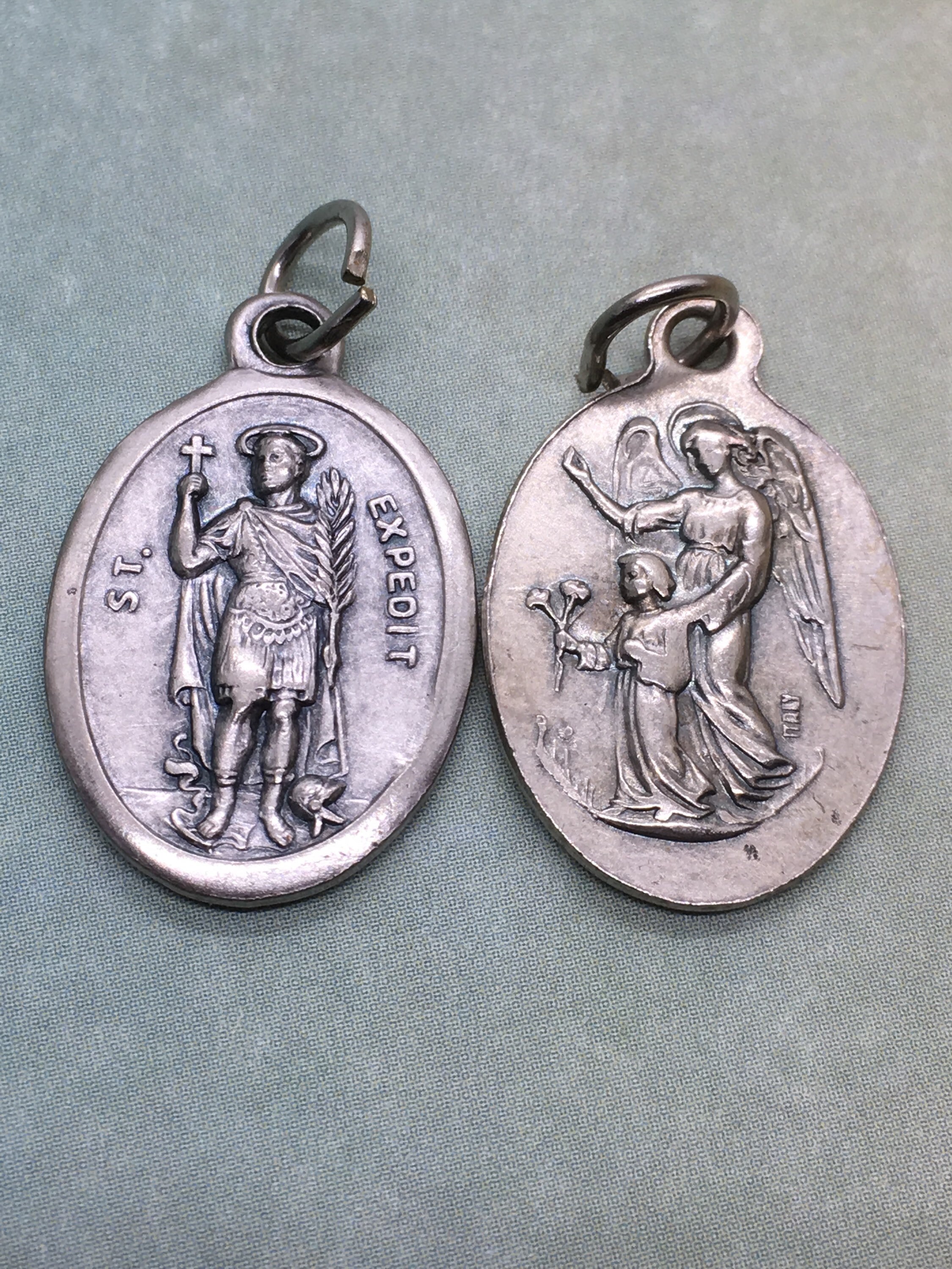 St. Expedite w Guardian angel on reverse silver oxide holy Etsy
