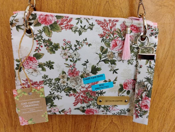 Pink Flower crossbody bag/wristlet with RFID protection