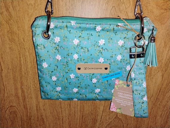 Flowers in a sea of Turquoise--crossbody or wristlet bag