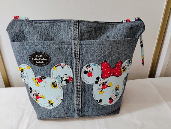 Recycled jeans shoulder bag-Mickey/Minnie Mouse