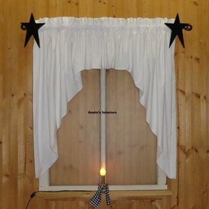Farmhouse Primitive Country White Swag Valance Curtain 80" Wide by 36" Long Lined