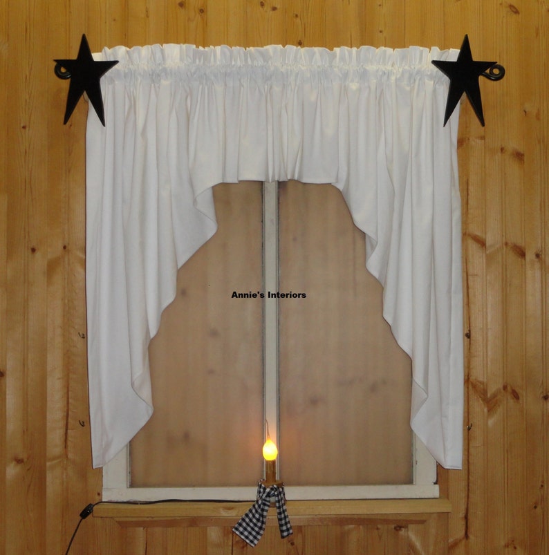 Farmhouse Primitive Country White Swag Valance Curtain Etsy