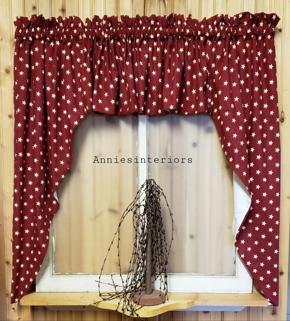 Primitive Country Dark Red With Stars Swag Valance 80 Etsy