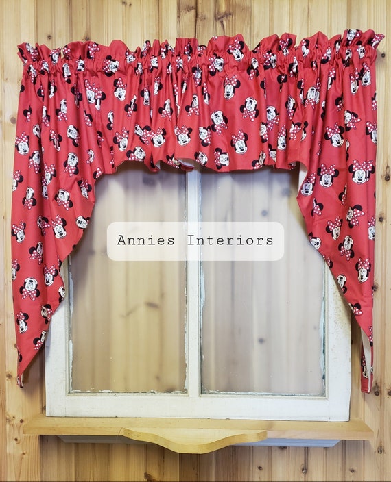Curtain Valance Swag Red Mini Mouse Disney Curtain Valance Swag, Kitchen Swag Curtains Valance