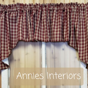 Red Plaid Swag Curtain Valance: Tea Dye Lined Cotton, 80&quot; Wide