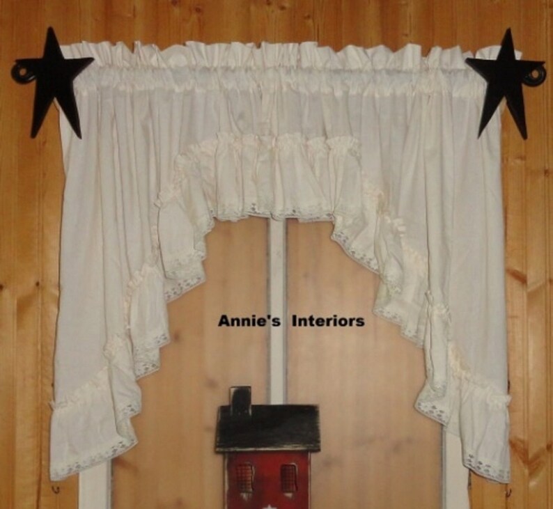 Country White Ruffled Swag Valance Curtain 80 Wide by Etsy
