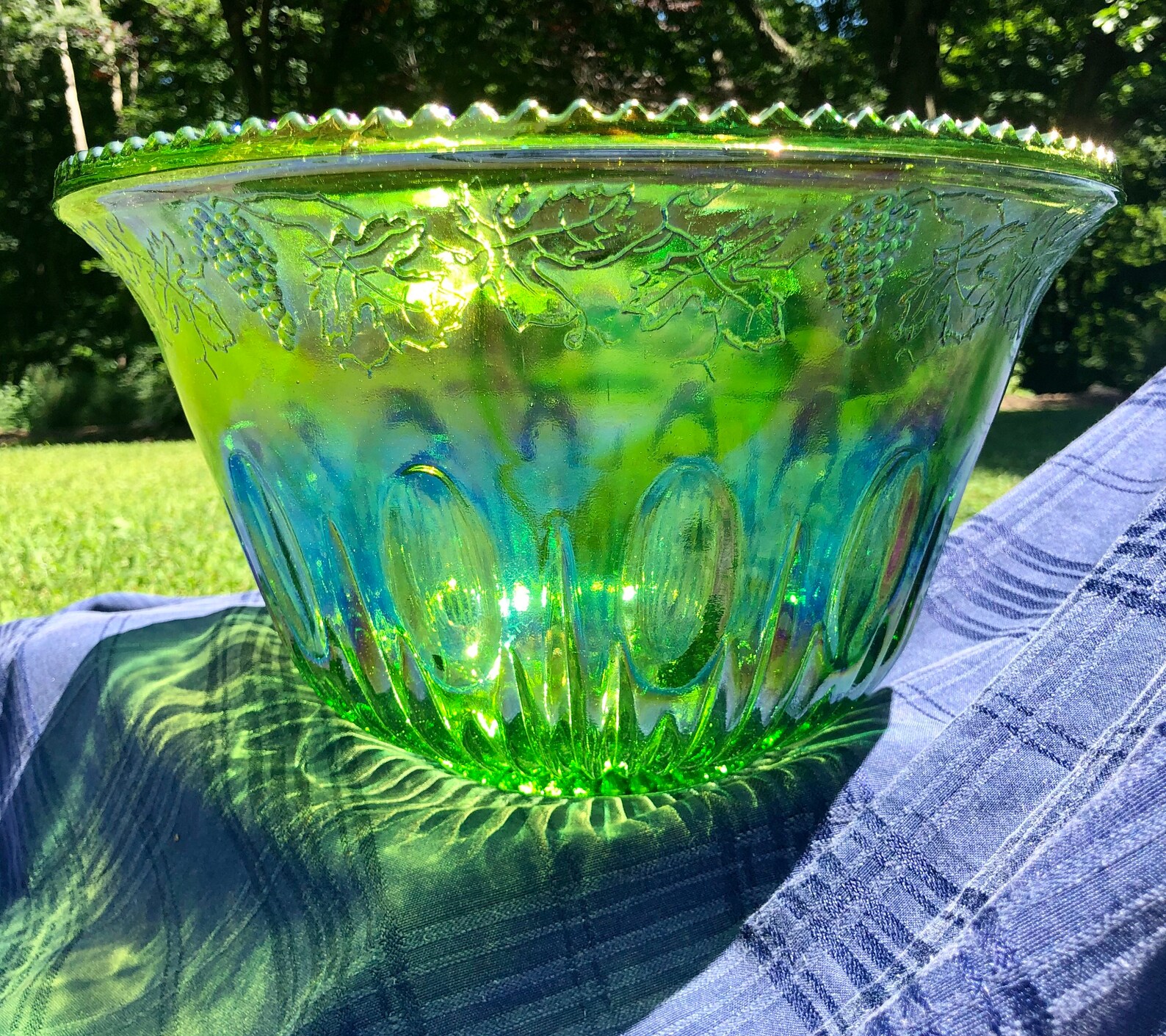 Princess Green Carnival by Indiana Glass Punch Bowl & Set of Etsy