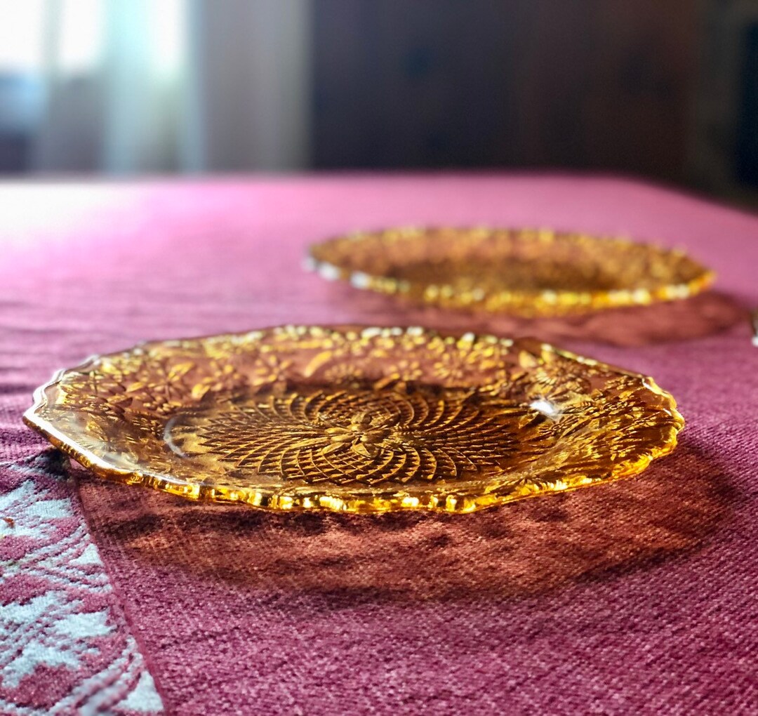 Tiara Glass Sandwhich Amber Set of 3 Octagon 8 Etsy