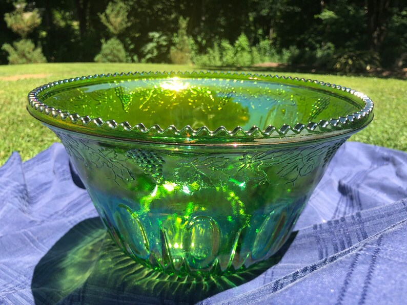 Princess Green Carnival by Indiana Glass punch Bowl & set of Etsy