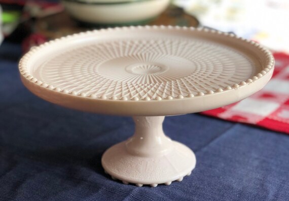Jeannette S Pink Milk Glass Cake Stand