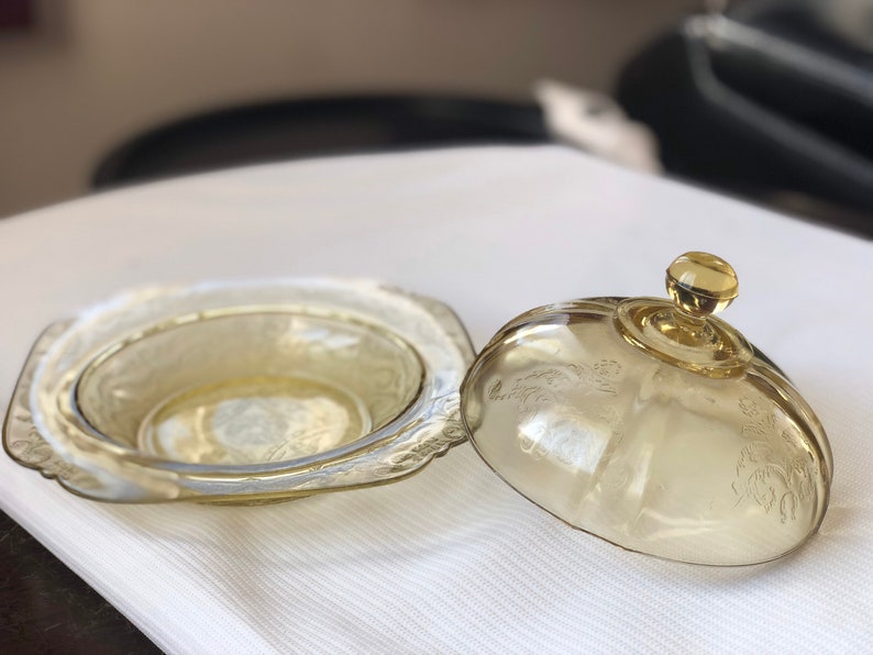 Federal Glass madrid Amber Round Covered Butter Dish With Lid Etsy