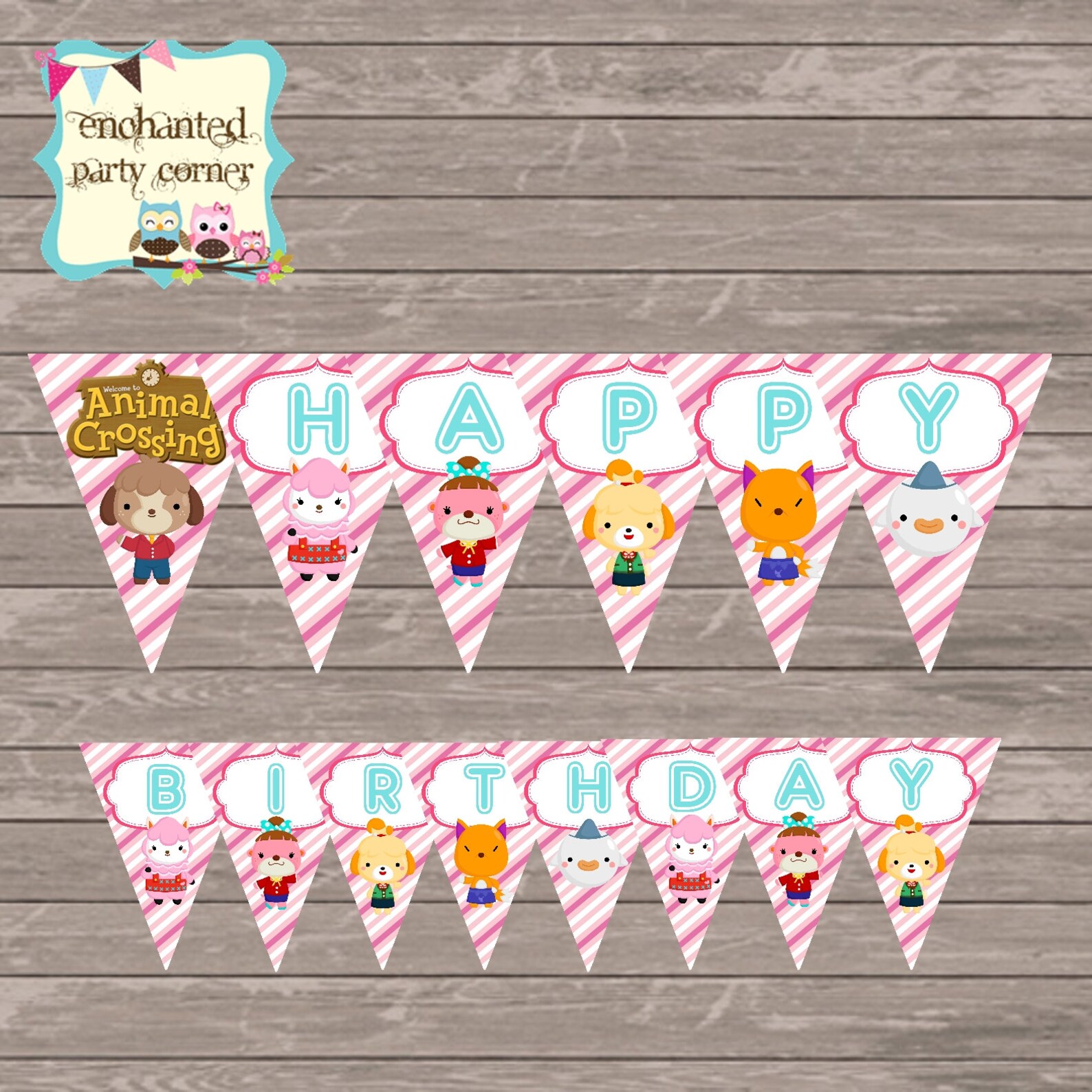 Pink Animal Crossing Birthday Banner Instant Download Etsy UK