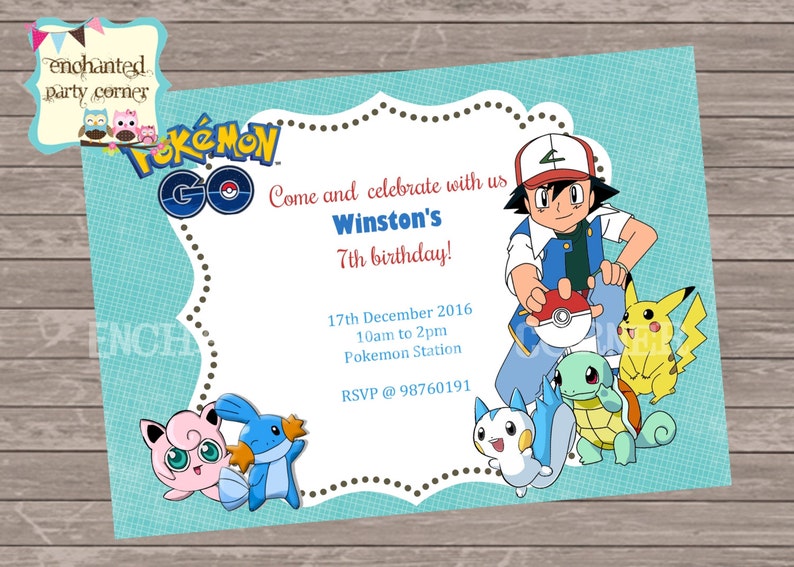 Pokemon Birthday Invite Card Pikachu Pokemon Trainer Etsy
