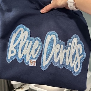 Blue Devils Bean stitch Double Stacked Script Applique Embroidery Download