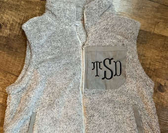 Embroider Monogram Sherpa Full Zip Vest