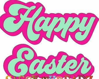 Bordado de apliques de guiones apilados dobles Retro Feliz Pascua de punto de frijol Descargar