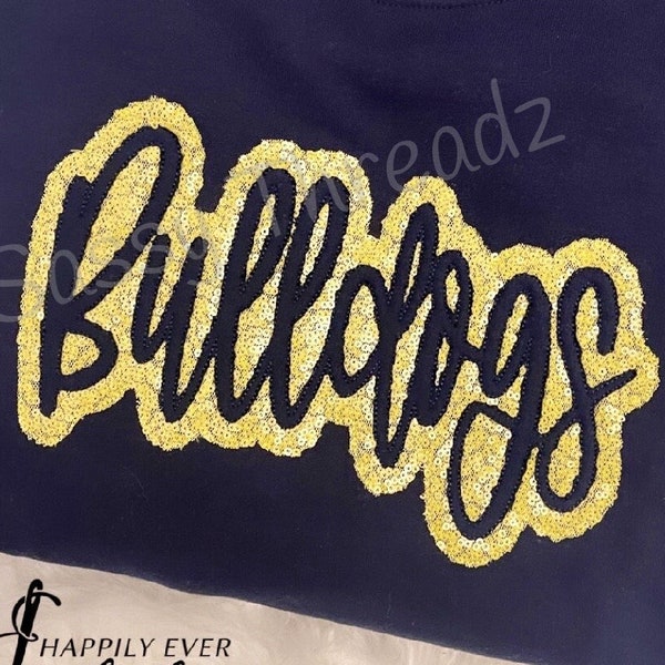 Bean stitch Bulldogs Double Stacked Script Applique Embroidery Download