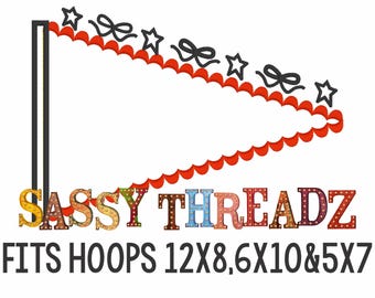 Faux Lace Ric Rac Pennant Game Day Satin Stitch Applique Embroidery Download