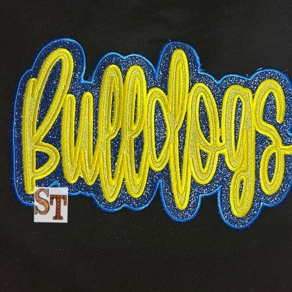 Satin Stitch Bulldogs Double Stacked Script Applique Embroidery Download