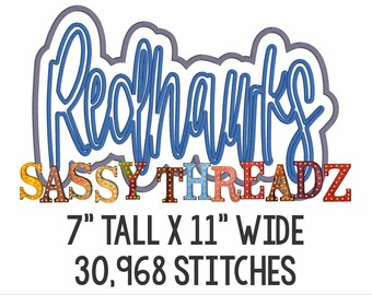 Descargar aplique bordado de escritura apilada doble de Redhawks con puntada de satén