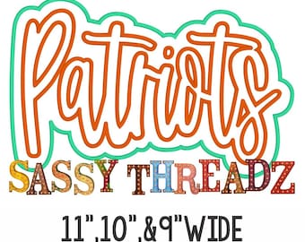 Patriots Satin Stitch Double Stacked Script Applique Embroidery Download