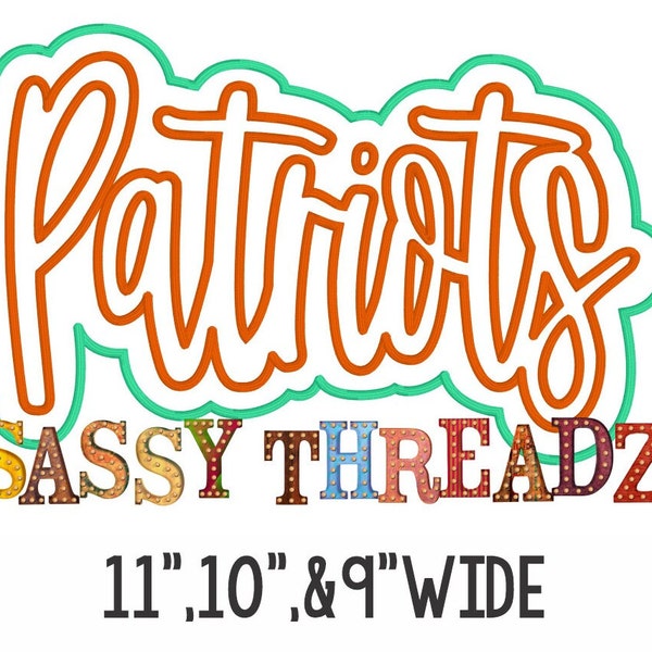 Patriots Satin Stitch Double Stacked Script Applique Embroidery Download