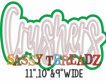Descarga de apliques bordados de script de doble apilado con puntada de satén Crushers
