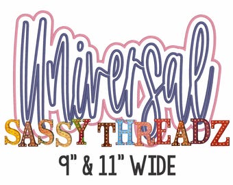 May include: A purple and pink graphic design with the text "Universal Sassy Threadz" and the text "9" & "11" WIDE" below.