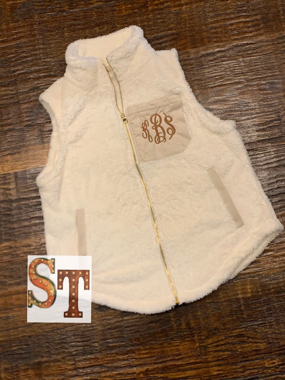 Embroider Monogram Sherpa Full Zip Vest - Etsy