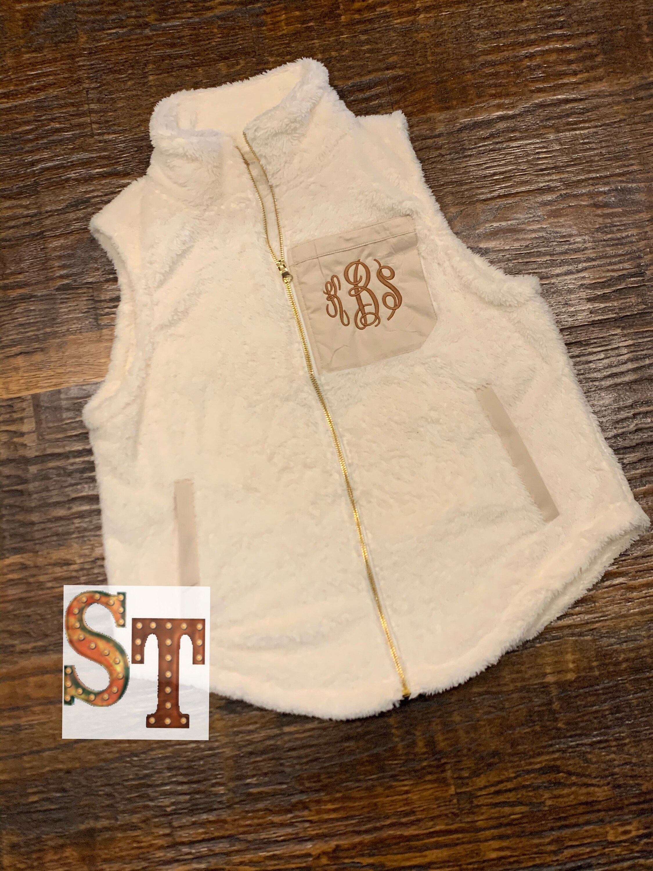 Embroider Monogram Sherpa Full Zip Vest - Etsy