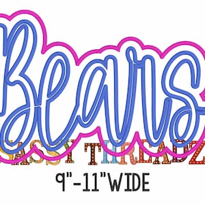 May include: A graphic design with the word "Bears" in blue, outlined in pink, above the words "FASST THREADZ" in various colors. The text is approximately 9"-11" wide.