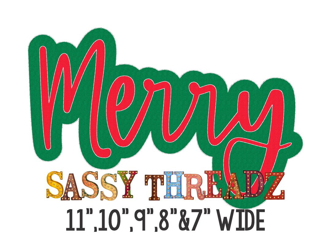 Merry Double Stacked Bean Stitch Script Cursive Applique Embroidery ...