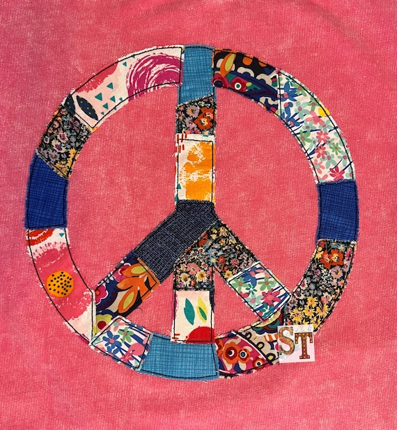 Peace Sign Patchwork Triple Bean Stitch Applique Embroidery
