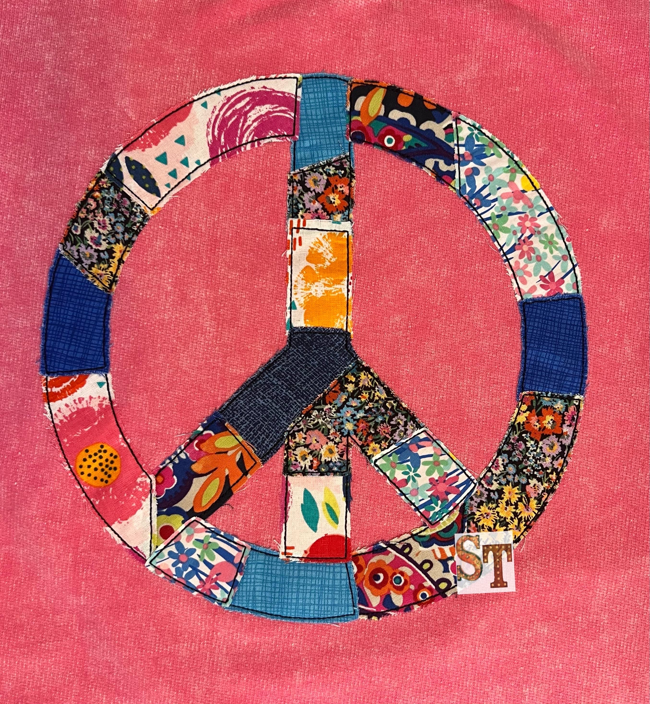 Peace Sign Patchwork Triple Bean Stitch Applique Embroidery Download