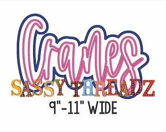 Descarga de bordado de aplique doble apilado con grullas en puntada satinada