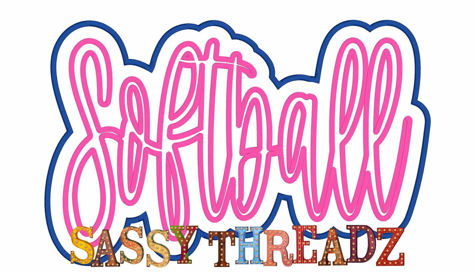Softball Script Satin Stitch Softball Double Stacked Script Applique Embroidery ...
