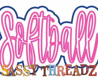 Satin Stitch Softball Double Stacked Script Applique Embroidery Download
