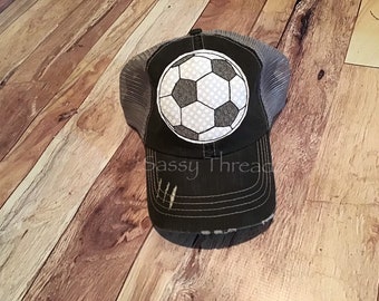 Soccer Trucker Fabric Sewn Applique Hat