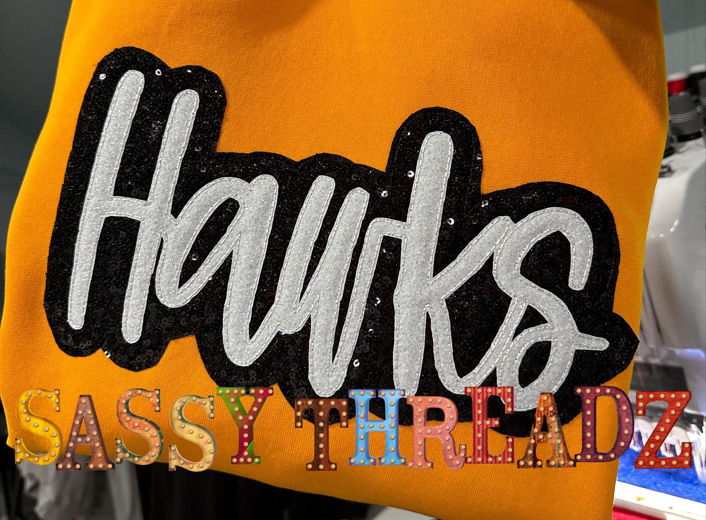 Hawk In Script Bean Stitch Hawks Double Stacked Script Applique Embroidery Download - Etsy