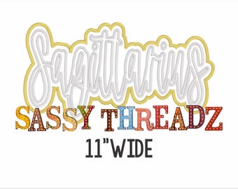 Descarga de bordado de apliques de escritura de doble capa de Sagitario con puntada de satén
