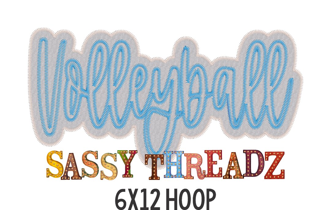Volleyball Zig Zag Double Stacked Script Applique Embroidery