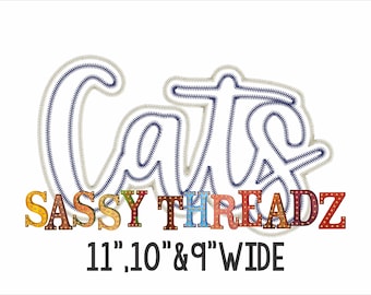 Descarga de apliques bordados con escritura de doble capa de gatos en zigzag