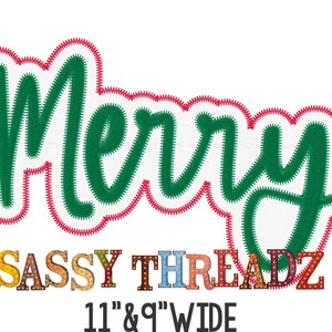 Merry Double Stacked Script Zig Zag Applique Embroidery Download