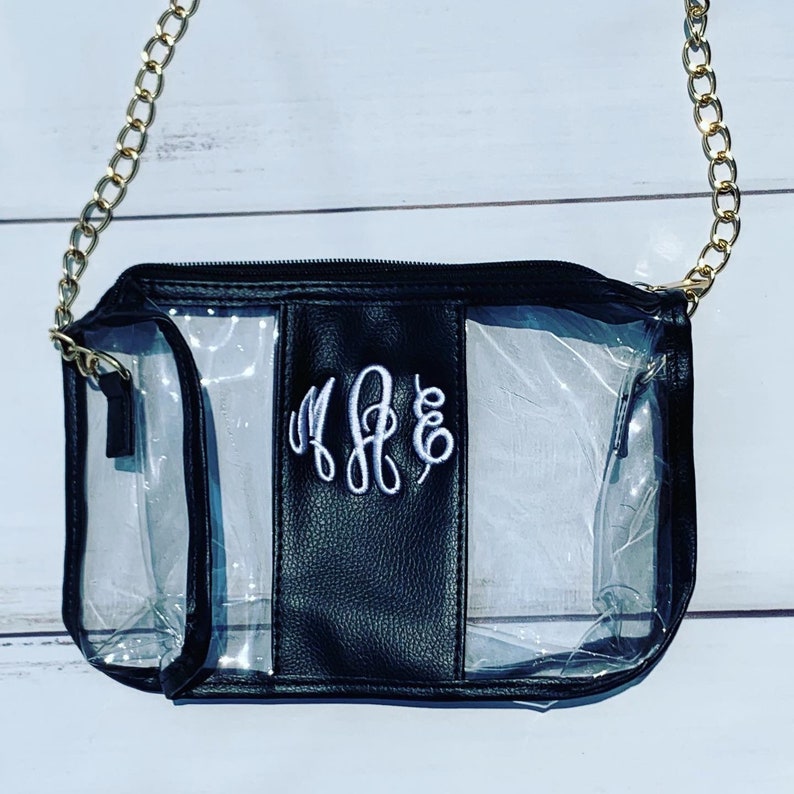 Monogrammed Clear With Chain Black Crossbody Purse Etsy