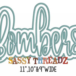 May include: A teal blue outline of the word "famers" in a cursive font. The word is outlined in a thicker teal blue line. The text "SASSY THREADZ" is below the word in colorful letters. The text "11", "10", and "9" WIDE" is below the text "SASSY THREADZ".