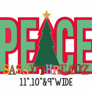 Christmas Tree Peace Double Stacked Bean Stitch Applique Embroidery Download