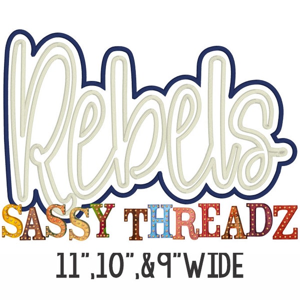 Rebels Satin Stitch Double Stacked Script Applique Embroidery Download