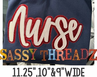 Bean stitch Nurse Double Stacked Script Applique Embroidery Download