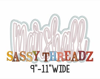 Descarga de apliques de bordado con guion apilado doble Marshall de punto de satén