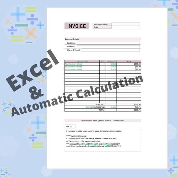 Invoice Template Editable Fillable Pdf Template Excel Etsy